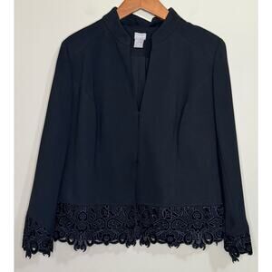 Chico's Lace Hem Pointe Jacket Women's Size 2 12/14 Tailored Black Blazer